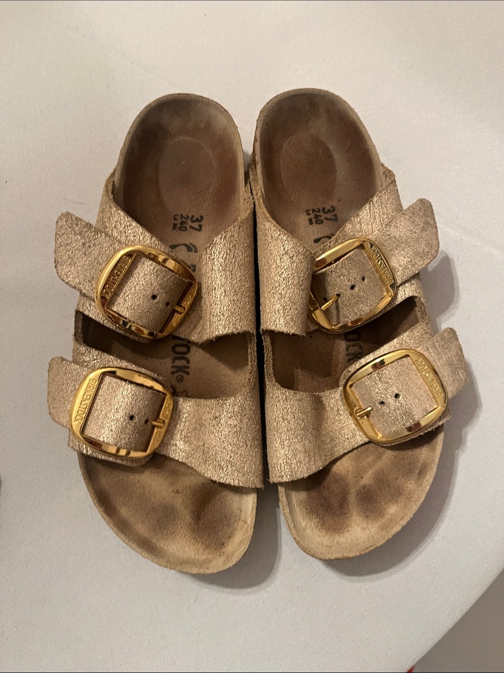 Birkenstock Two-Strap Metallic Gold Sandals size 37 women’s